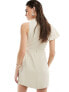 ASOS DESIGN textured one sleeve mini dress in stone 40 - фото #7