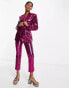 ASOS DESIGN sequin nipped waist suit blazer in pink