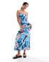 ASOS DESIGN trapeze bandeau midi dress in blue floral print Blau mit Blumendruck, 34 - фото #1