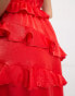 Фото #3 товара Flounce London Petite – Maxikleid in Rot mit durchgehendem Rüschenbesatz und Camisole-Trägern