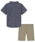 ფოტო #2 პროდუქტის Little Boys Logo Print Button-Up Short Sleeve Shirt and Twill Shorts, 2 Piece Set