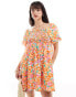 Wednesday's Girl bloom floral shirred bust smock dress in orange