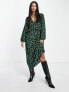 Фото #4 товара New Look floral crinkle midi dress with ruffle detail in green