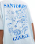 ASOS DESIGN oversized t-shirt with Santorini graphic in baby blue