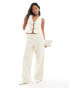 4th & Reckless Petite exclusive beaded tie front waistcoat co-ord in cream Бежевый, 40 - фото #2