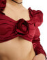 Фото #4 товара Labelrail x Dyspnea corsage detail puff sleeve rococo cropped blouse in oxblood