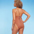 Фото #4 товара Women's Tunneled Plunge One Piece Swimsuit - Shade & Shore Brown S