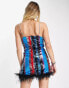 Amy Lynn multi striped sequin mini dress with feather trim