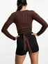 Daisy Street Active Distorted Geo cropped waist tie top in brown