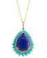 ფოტო #3 პროდუქტის EFFY® Lapis Lazuli, Turquoise, & Diamond (1/5 ct. t.w.) Pear Halo 18" Pendant Necklace in 14k Gold