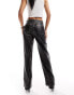 Aria Cove leather look contrast stitch trousers in black