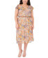 ფოტო #1 პროდუქტის Plus Size Printed V-Neck Flutter-Sleeve Dress