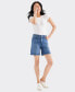 Фото #1 товара Women's High-Rise Belted Cuffed Denim Shorts, Created for Macy's