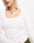 JJXX Fura ribbed square neck top in white