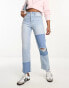 Фото #1 товара Hollister straight leg jeans with patchwork effect in light blue