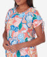 ფოტო #5 პროდუქტის Petite Neptune Beach Whimsical Floral Print Tie Sleeve Top