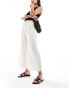 Mango belt detail linen straight leg trouser in white