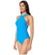 Michael Kors 168427 Womens Solid Ruched One-Piece Swimsuit Tile Blue Size 14