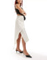 Фото #1 товара Urban Revivo floaty satin knee length midi skirt in off white