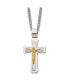 Brushed Yellow IP-plated Crucifix Pendant Curb Chain Necklace