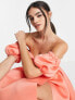 ASOS DESIGN off shoulder ruffle midi prom dress in coral