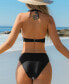 Фото #3 товара Women's Mesh Halter Triangle Mid Rise Bikini Set