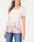 Karen Scott Women's Petite Printed Scoop Neck Top Steel Rose PS