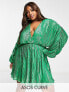 ASOS DESIGN Curve embellishment mini dress with blouson sleeve in green