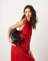 ASOS EDITION soft low back halterneck maxi dress with pockets in red