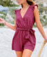 ფოტო #3 პროდუქტის Women's Purple Plunging Loose Leg Romper