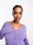 Monki knitted cardigan with detachable faux fur collar in purple