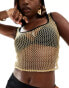 Фото #3 товара ASOS DESIGN glitter fishnet vest top with binding in gold