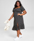 Фото #7 товара Women's Printed Puff-Sleeve Midi Dress, XXS-4X
