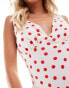 Miss Selfridge Petite v neck wide strap maxi slip dress in red polka dot