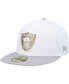 ფოტო #3 პროდუქტის Men's White, Gray Las Vegas Raiders 50th Anniversary Gold Undervisor 59FIFTY Fitted Hat