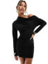 Фото #7 товара ASOS DESIGN fallen shoulder mini with long sleeve in rib in black