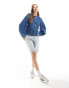 Фото #3 товара ASOS DESIGN collarless denim jacket with balloon sleeve in indigo wash