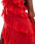 In The Style x Perrie Sian exclusive bandeau ruffle trim mini dress in red