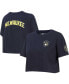 ფოტო #1 პროდუქტის Women's Navy Milwaukee Brewers Classic Team Boxy Cropped T-shirt