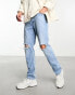 Фото #4 товара ASOS DESIGN straight leg jeans with rips in light blue wash