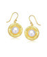 ფოტო #2 პროდუქტის Sterling Silver 14K Gold Plated with Genuine Freshwater Round Pearl Hook Earrings