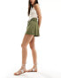 ASOS DESIGN shirred waist flippy shorts in khaki