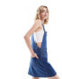 Wrangler denim dungaree dress in mid blue