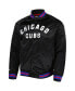 ფოტო #3 პროდუქტის Men's Black Chicago Cubs Satin Raglan Full-Snap Varsity Jacket