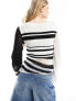 COLLUSION slash neck stripe jumper in black and white 36 - фото #5