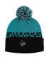 Фото #1 товара Men's Black, Teal San Jose Sharks Cold.Rdy Cuffed Knit Hat with Pom