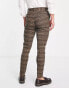 Фото #2 товара ASOS DESIGN skinny wool mix suit trousers in brown check