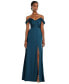 Фото #1 товара Womens Off-the-Shoulder Flounce Sleeve Empire Waist Gown with Front Slit