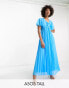 Фото #2 товара ASOS DESIGN Tall angel cape sleeve pleated hem maxi dress in blue