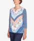 Petite A Fresh Start Chevron Floral Split Neck Top